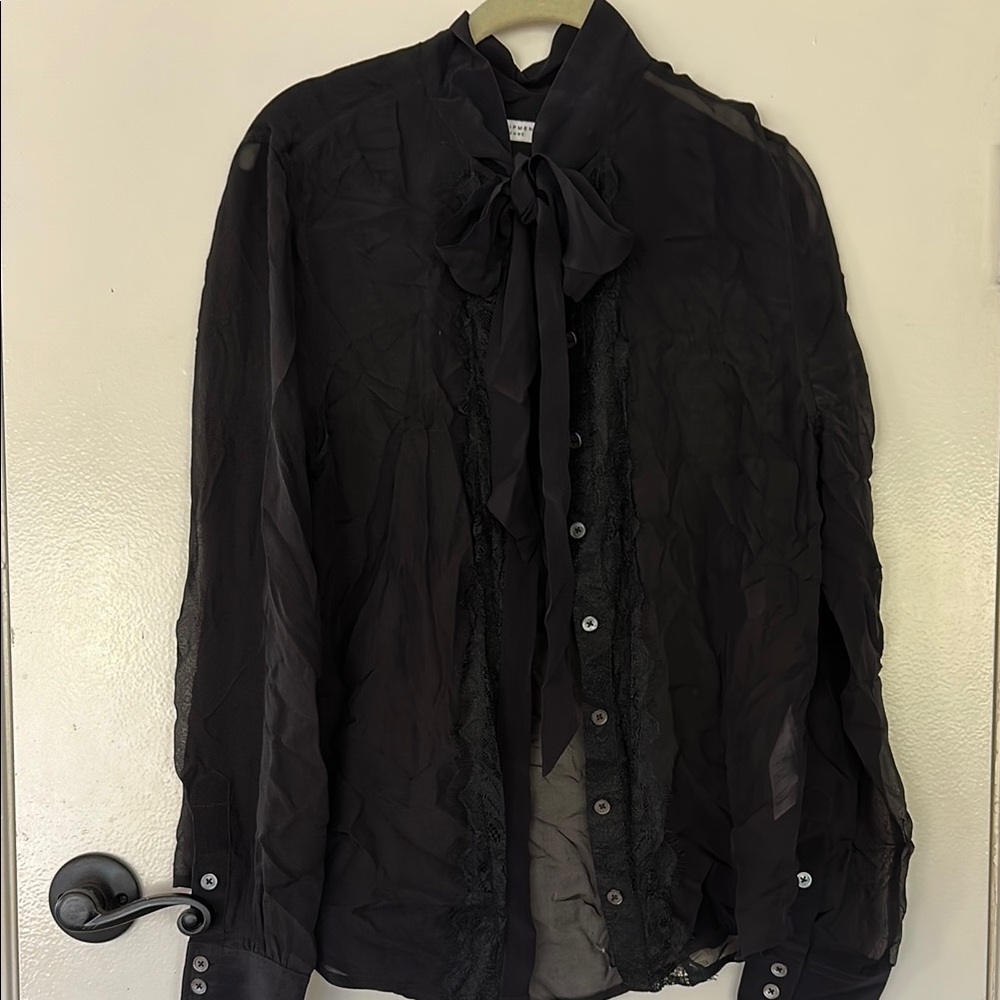Chic Black Sheer Blouse with Bow